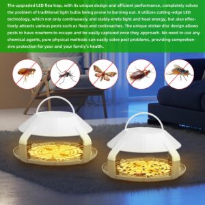 2 Pcs Flea Traps for Inside Your Home with 4 Sticky Disc & 2 Electric Wires, Cordless & Hanging Flea Killer Pest Control for Indoor Outdoor Patio Camping, Non Toxic & Harmless, Friendly to Pets & Kids