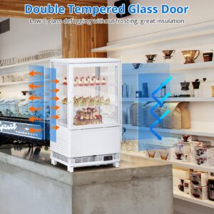 EastVita Display Commercial Refrigerator Case，2.1 Cu.Ft Display Fridge Single-Door Pastry Display Case With Interior Led Lighting, Double-Layered Glass Bakery Display Refrigerator 白色