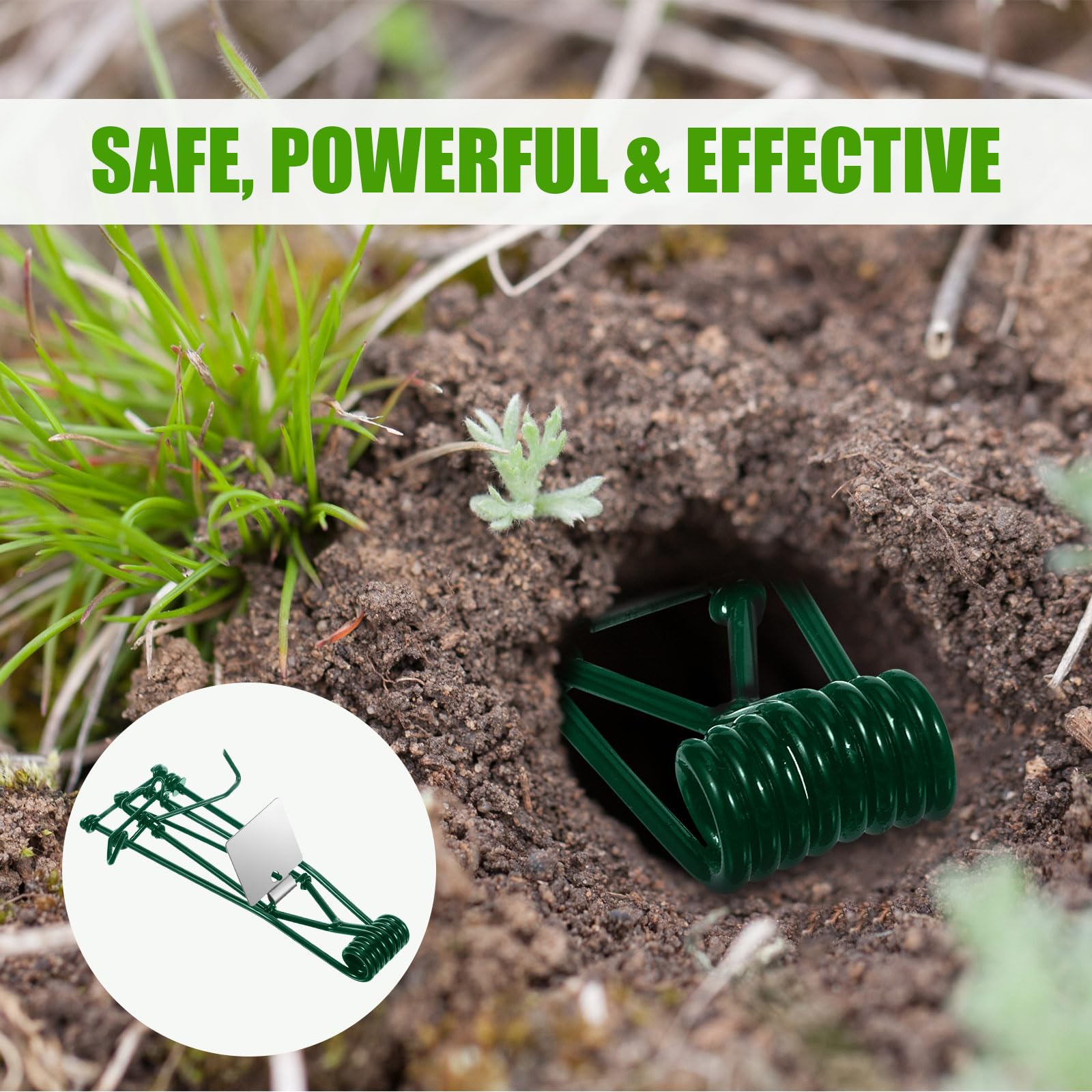 8 Pack Mole Trap Gopher Trap Metal Tactical Rat Vole Traps Outdoor Reusable Gopher Killer Mole Traps That Kill Best, Keep Moles Out of Yard Lawn Garden, Green