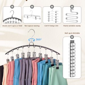 HOUSE DAY Legging Organizer for Closet, Metal Yoga Pants Hanger 2 Pack w/10 Clips Holds 20 Leggings, Space Saving Hanger Closet Organizers and Storage, Clips Hanger for Pants, Skirts, Hats, Black