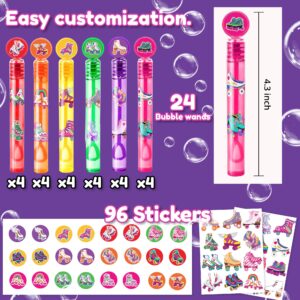 24PCS Roller Skate DIY Bubble Wands Party Favors 96PCS Stickers for Goodie Bag Fillers Pinata Stuffers, Mini Bubble Bulk Birthday Party Supplies Toys Gifts Class Prizes for Toddlers Boys Girls