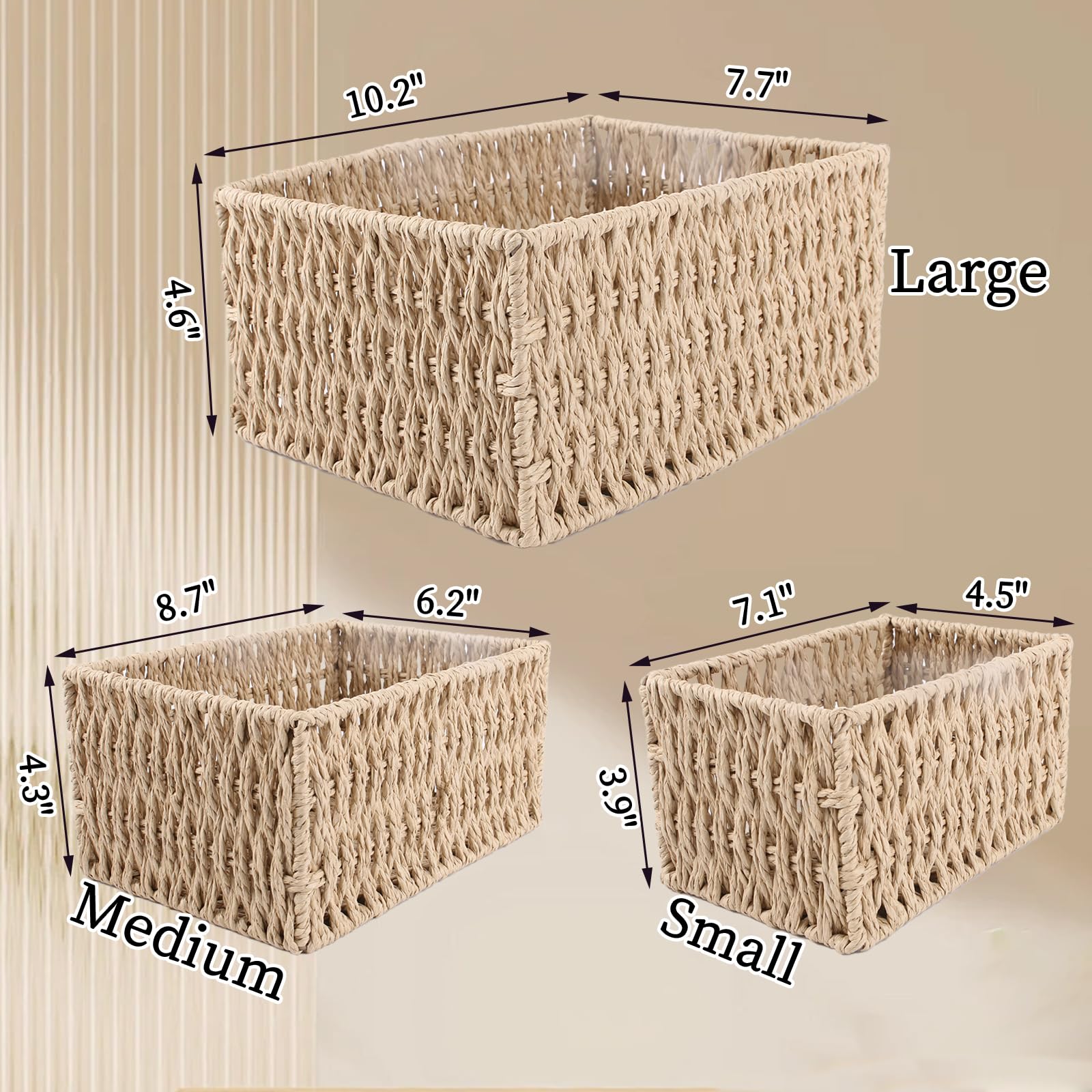 CrafArcher Paper Woven Storage Baskets Iron Frame Desk Organizers, Set of 3