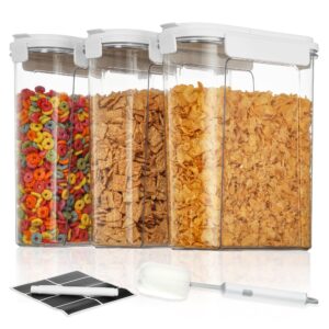 vtopmart cereal containers storage set, 3 pcs airtight food storage containers with flip-top lids, plastic cereal organizer dispenser for kitchen, pantry organization storage (135.2oz/4l)