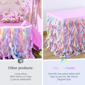 gogoparti Pastel Rainbow Tablecloth for 6 ft Rectangle Table Pastel Rainbow Ruffle Tulle Table Skirt for Unicorn Theme Birthday Party Decoration