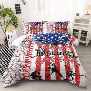 ntlfup baseball comforter set, american flag bedding full size for adult girls kids, ball games sports theme duvet set for room decor