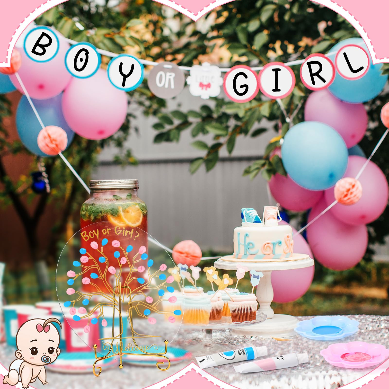 Pasimy Gender Reveal Fingerprint Tree Boy or Girl Party Ideas Baby Shower Guest Book Party Game Gender Reveal Party Supplies for Baby Shower Guess Gender He or She Party Keepsake (Classic)