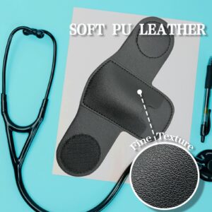 BAIWOVIS Stethoscope Holder with Clip, PU Leather Clip-on Stethoscope Hip Holder, Black