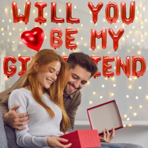 Will You Be My Girlfriend - Will You Be My Girlfriend Balloons, 16" Red Letter Balloons with 200pcs Artificial Rose Petals, Be My Girlfriend Proposal Balloon Banner for Valentine Day Party Decorations