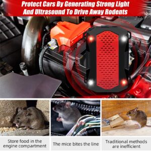 Jahy2Tech Under Hood Rodent Repeller with Red & White Strobe Light,3 Power Supply Methods,Professional Ultrasonic Mouse Repellent Squirrel Repellent Rat Deterrent for 12V Cars Trucks RV Engine