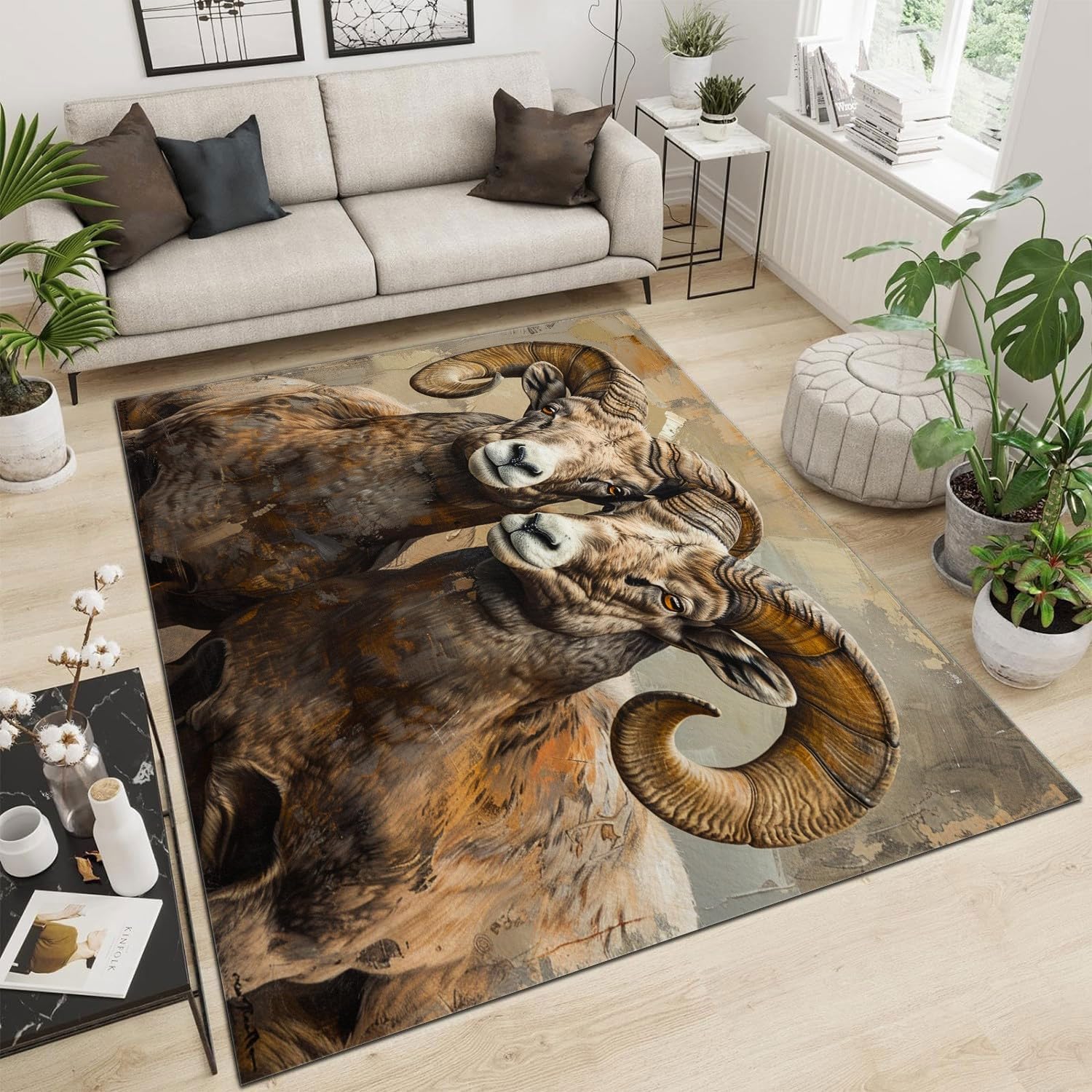 Generic Washable Area Rugs 2x3 Animal Bighorn Ram Non Slip Rug Low Pile Rug Floor Carpet Printed Area Rug Soft Area Rug for Living Room Bedroom Dinning Room Kitchen Indoor