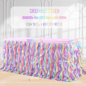 gogoparti Pastel Rainbow Tablecloth for 6 ft Rectangle Table Pastel Rainbow Ruffle Tulle Table Skirt for Unicorn Theme Birthday Party Decoration