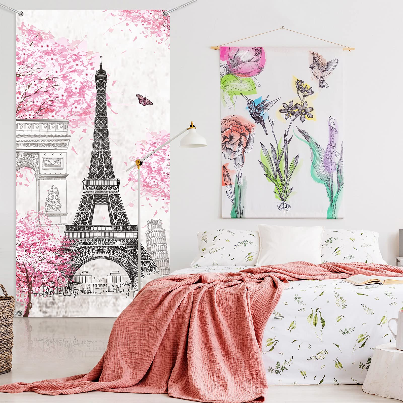 Tatuo Paris Eiffel Tower Backdrop Pink Eiffel Tower Background Banner 70.9 x 35.4 Inch Paris Pink Tree Wall Hanging Decor for Girls Bedroom Living Room Photograph Party Decoration