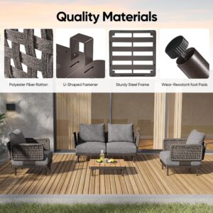 WOWT Patio Outdoor Furniture,Modular Sectional Outdoor Sofa Set with Patio Shelf,5 Pieces Patio Conversation Set Outdoor Couch with Rattan Weaving Armrests for Garden,Living Room,Deep Gray