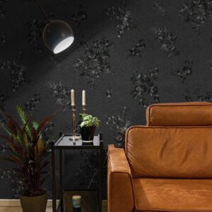 Lativo Black Peel and Stick Wallpaper Silk Embossed Floral Contact Paper for Cabinets Drawers Furniture 118×17.7''Textured Flower Wallpaper Removable Kitchen Wallpaper for Bathroom Waterproof Thicken