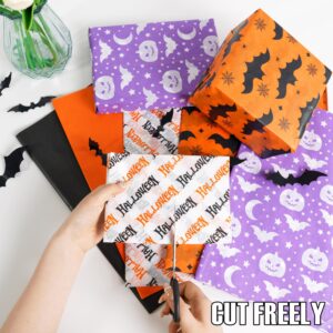 Bobobag 100 Sheets Halloween Tissue Paper for Gift Bags,14"X20" Orange Tissue paper Party Art Decoration various designs