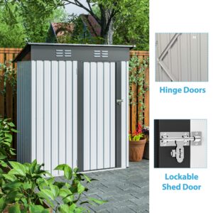 Outdoor Storage Shed 5 X 3 Ft Galvanized Metal Garden Shed with Lockable Doors, Tool Storage Shed for Patio Lawn Backyard Trash Cans