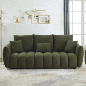 82" Modern Cloud Sofa Couch, Comfy Upholstered Boucle Couch with 24.7'' Deep Seat, 3 Seater Sofa Oversized Loveseat with 3 Back Pillows for Living Room, Bedroom, Apartment, Office, Green