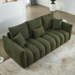 82" Modern Cloud Sofa Couch, Comfy Upholstered Boucle Couch with 24.7'' Deep Seat, 3 Seater Sofa Oversized Loveseat with 3 Back Pillows for Living Room, Bedroom, Apartment, Office, Green