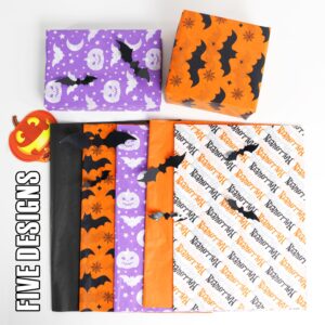 Bobobag 100 Sheets Halloween Tissue Paper for Gift Bags,14"X20" Orange Tissue paper Party Art Decoration various designs