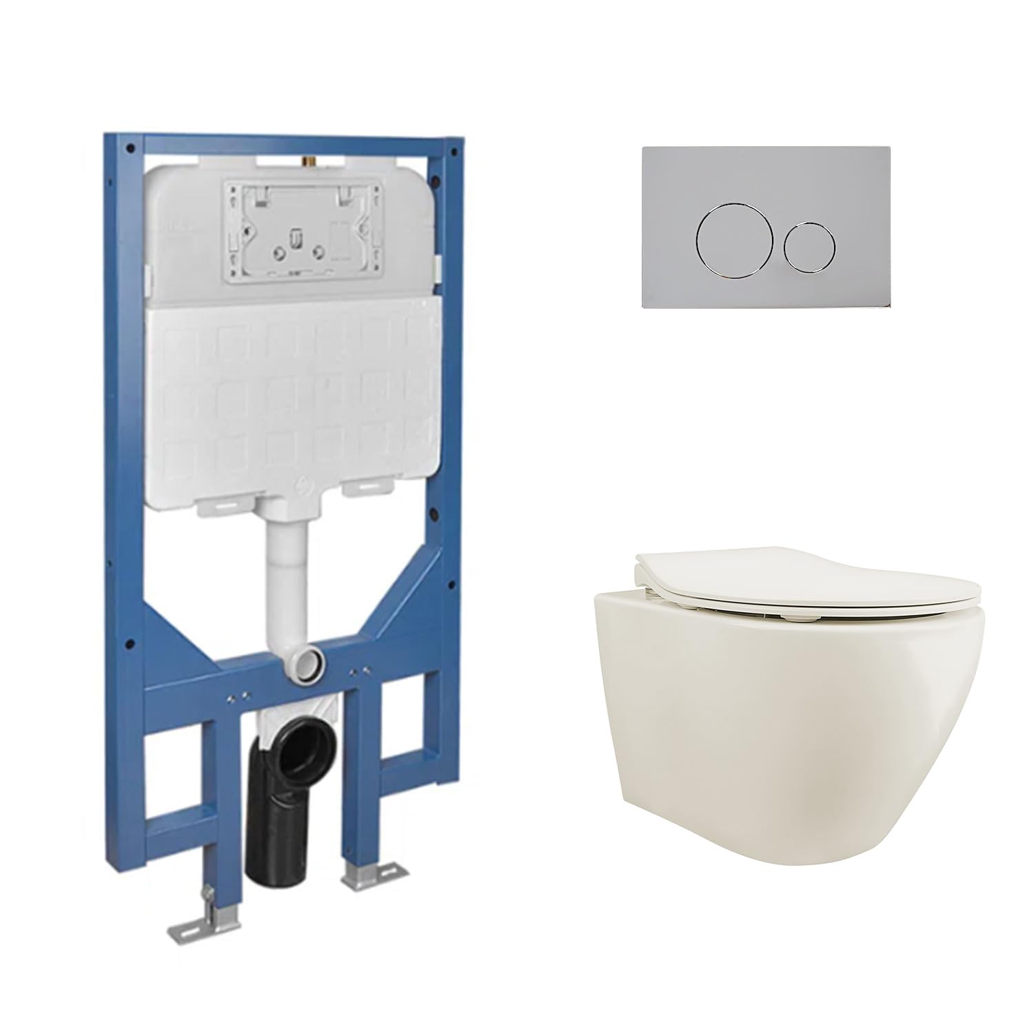 Deer Valley Wall Hung Toilet Combo Set, Wall Mounted Toilet, Concealed In-Wall Toilet Tank Carrier System, 1.1GPF/1.6 GPF Dual Flush, Push Buttons Included (Biscuit 14.4 * 17.3)