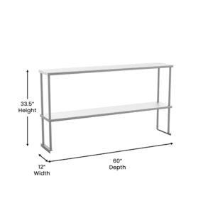 BizChair Commercial Grade 430 Stainless Steel 18 Gauge NSF Certified 60" x 12" Metal Kitchen Double Overshelf