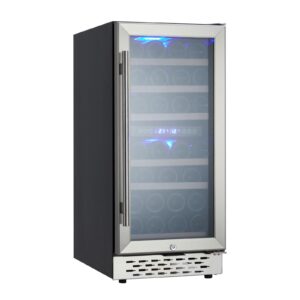 Wine Cooler Refrigerator - 28 Bottle Capacity, Double-Layer Glass Door, Temperature Stable System, Digital Temperature Control, Single Area Dual Temperature, Built-in or Freestanding，with Lock