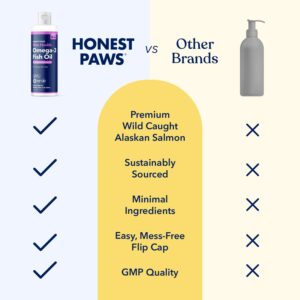 Honest Paws Fish Oil for Dogs - Omega 3 Wild Alaskan Salmon Oil - Healthy Skin, Joints, Nutritional Support, Shiny Coat - Fatty Acid, Pollock Oil - Sustainably Sourced - 16 Oz