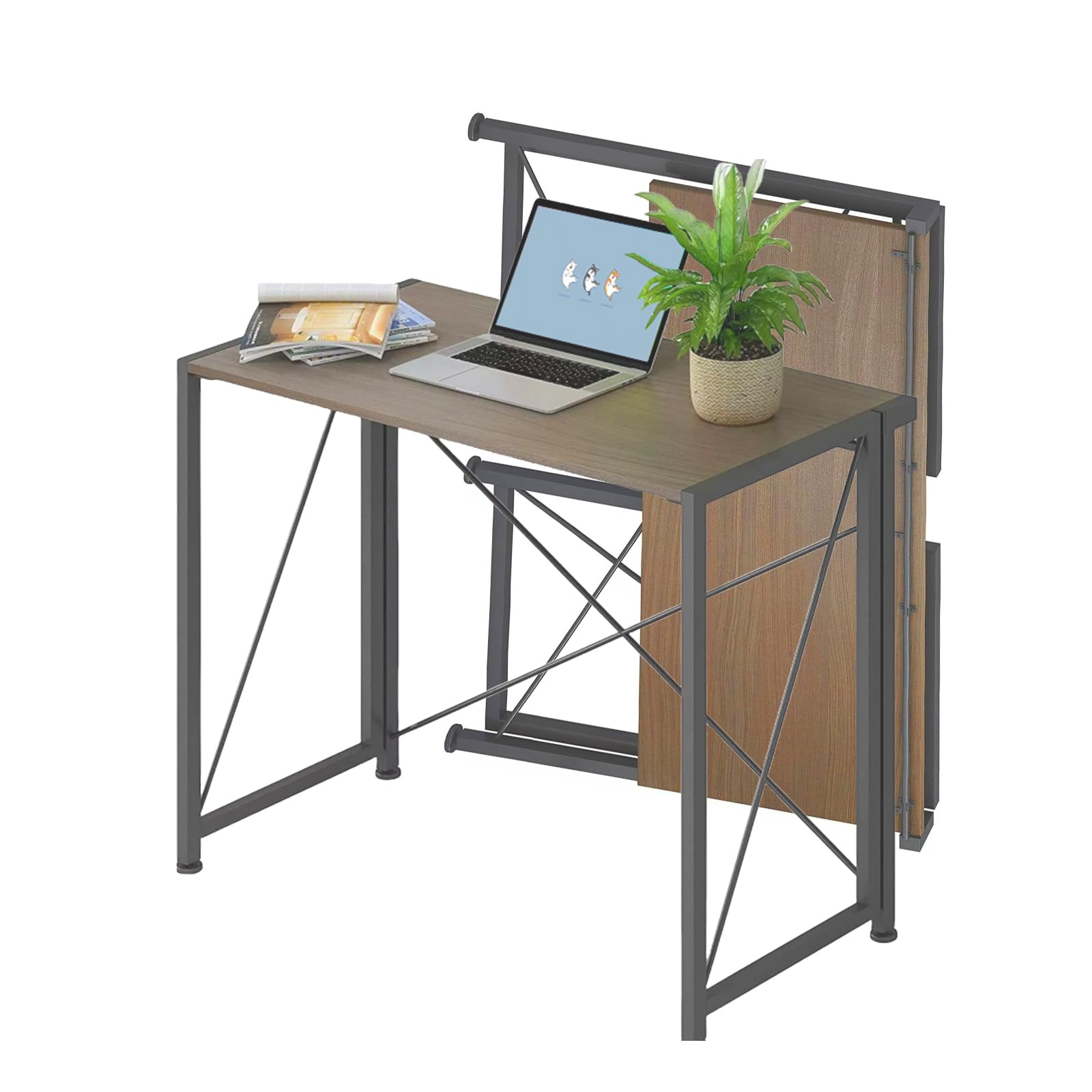 ENGERIO Folding Desk, Small Foldable Desk 35.4" for Small Spaces, Space Saving Computer Table Writing Computer Desk Workstation for Home Office, Easy Assembly