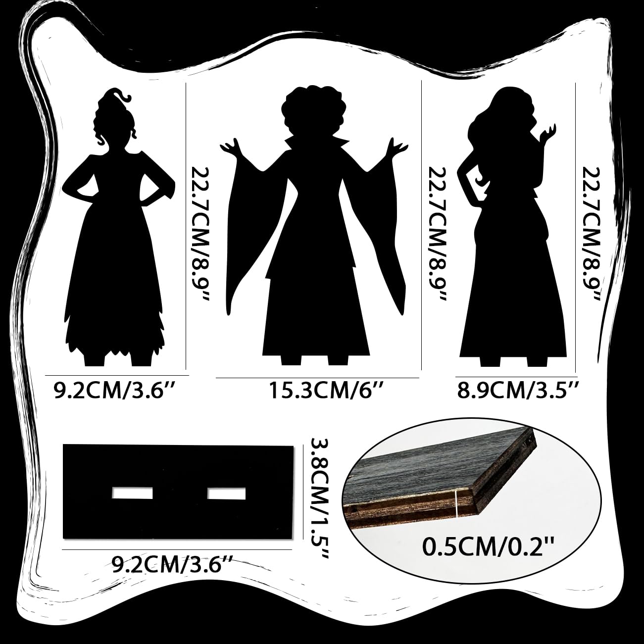 3PCS Halloween Decorations Black Halloween Hocus Pocus Witch Silhouette Wooden Table Centerpieces with Base for Halloween Party Decorations Hocus Pocus Scary Silhouette Wooden Signs Halloween Decor