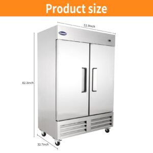 CHUMART 54" W Commercial Freezer with 2 door Stainless Steel 49 Cu. Ft Reach-in Freezer 6 Adjustable shelves Fan Cooling Freezer for Restaurant, Commercial Kitchen, Shop, ETL Certification