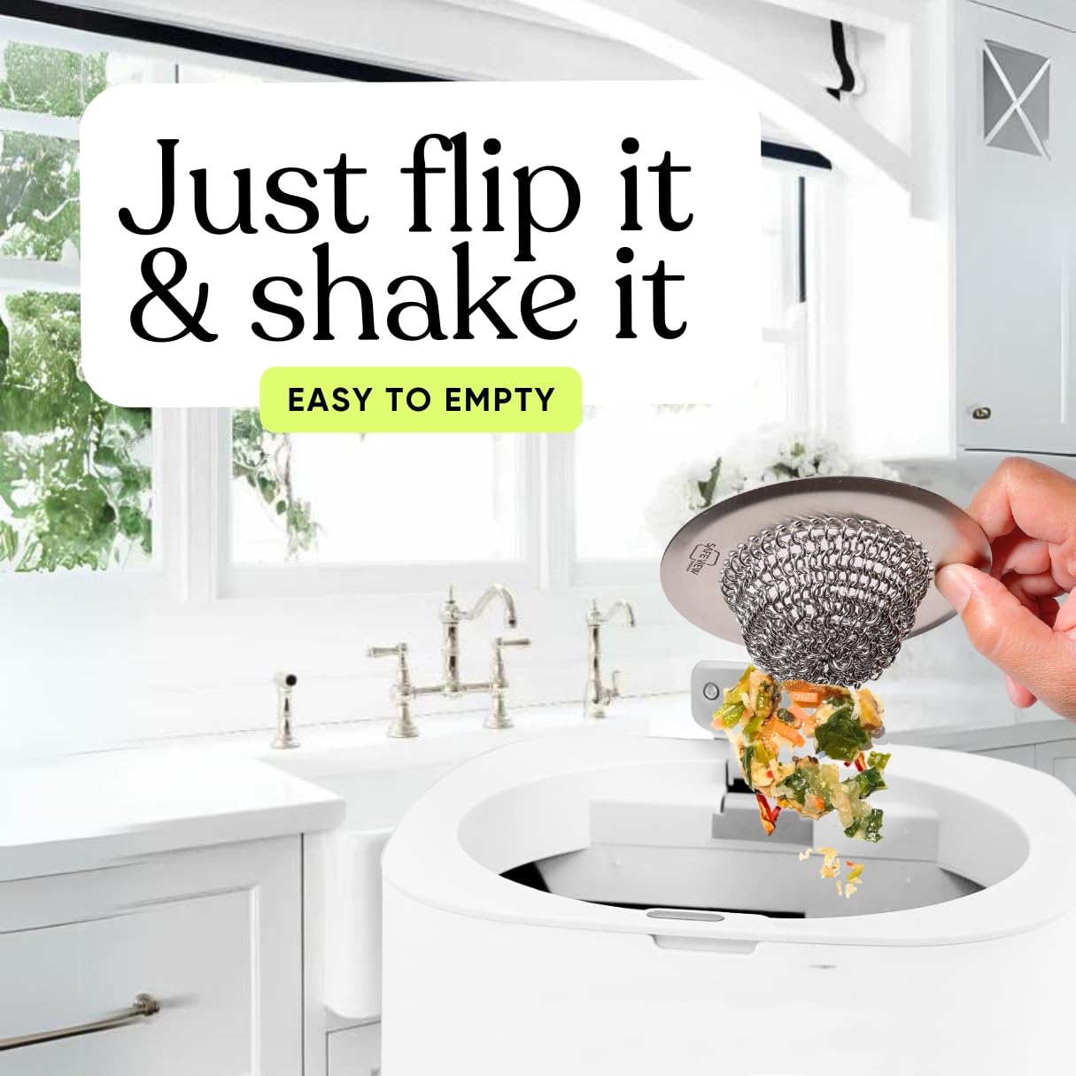 "Sir Drainalot" Kitchen Sink Drain Strainer, Reversible Chain Innovation, Non-Clogging, Stainless Steel, Catches All and Effortless Food Disposable, Anti-Rust