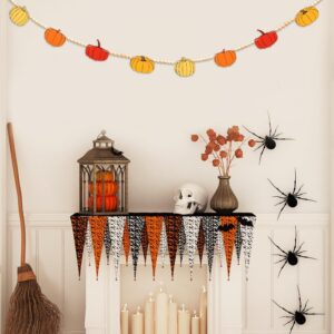 AKEROCK Fall Thanksgiving Garland for Mantle, Farmhouse Wood Pumpkin and Bead Thanksgiving Banner for Home Fireplace Mantel Decor - Pumpkin Garland Thanksgiving Decorations Indoor