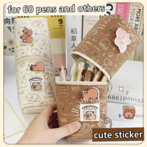 NAPIMICO Split Zip Pen holder Kawaii Stand Up Pencil Case Cute Aesthetic Pencil Pouch Cute Capybara Pins Decors Office Stationary (White)