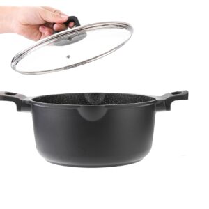 9.5 Inch Non Stick Pan Casserole Pot with Lid & Pour Spout - Lightweight 4.27 Quart Granite Coated Soup Pot Comfort Grip Handle - Induction Compatible PFOA Free Non Stick Pots (Black)