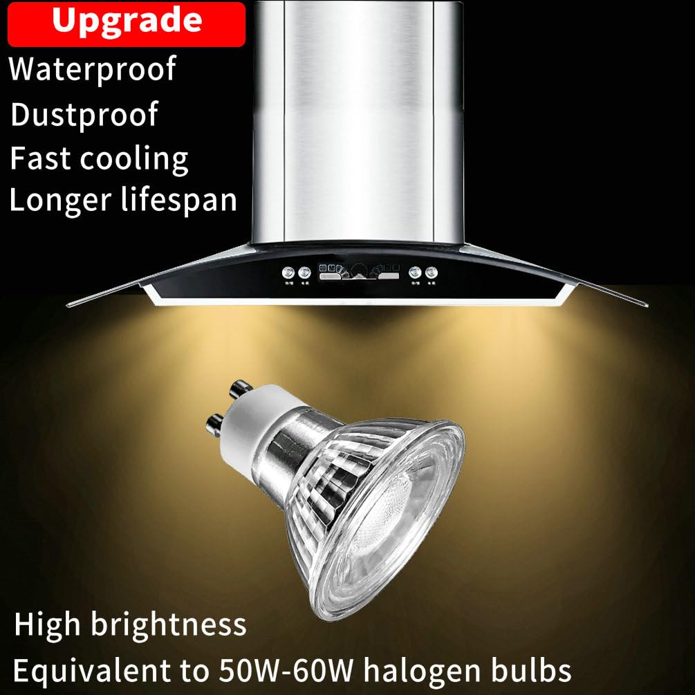 5W GU10 LED Range Hood Light Bulbs,Dimmable,Warm White,Kitchen&Cooking Stove Light,Recessed Track Light,50W Equivalent,Glass Reflector,Waterproof