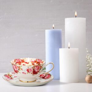 Conelist Teacup Candle Gifts for Women Scented Candles Gift Bridal Shower Tea Party Gifts Flower Pattern Porcelain Cups Candles with Saucer