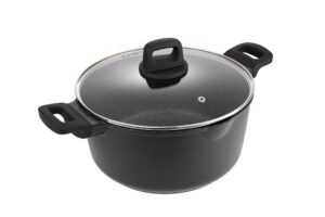 9.5 inch non stick pan casserole pot with lid & pour spout - lightweight 4.27 quart granite coated soup pot comfort grip handle - induction compatible pfoa free non stick pots (black)