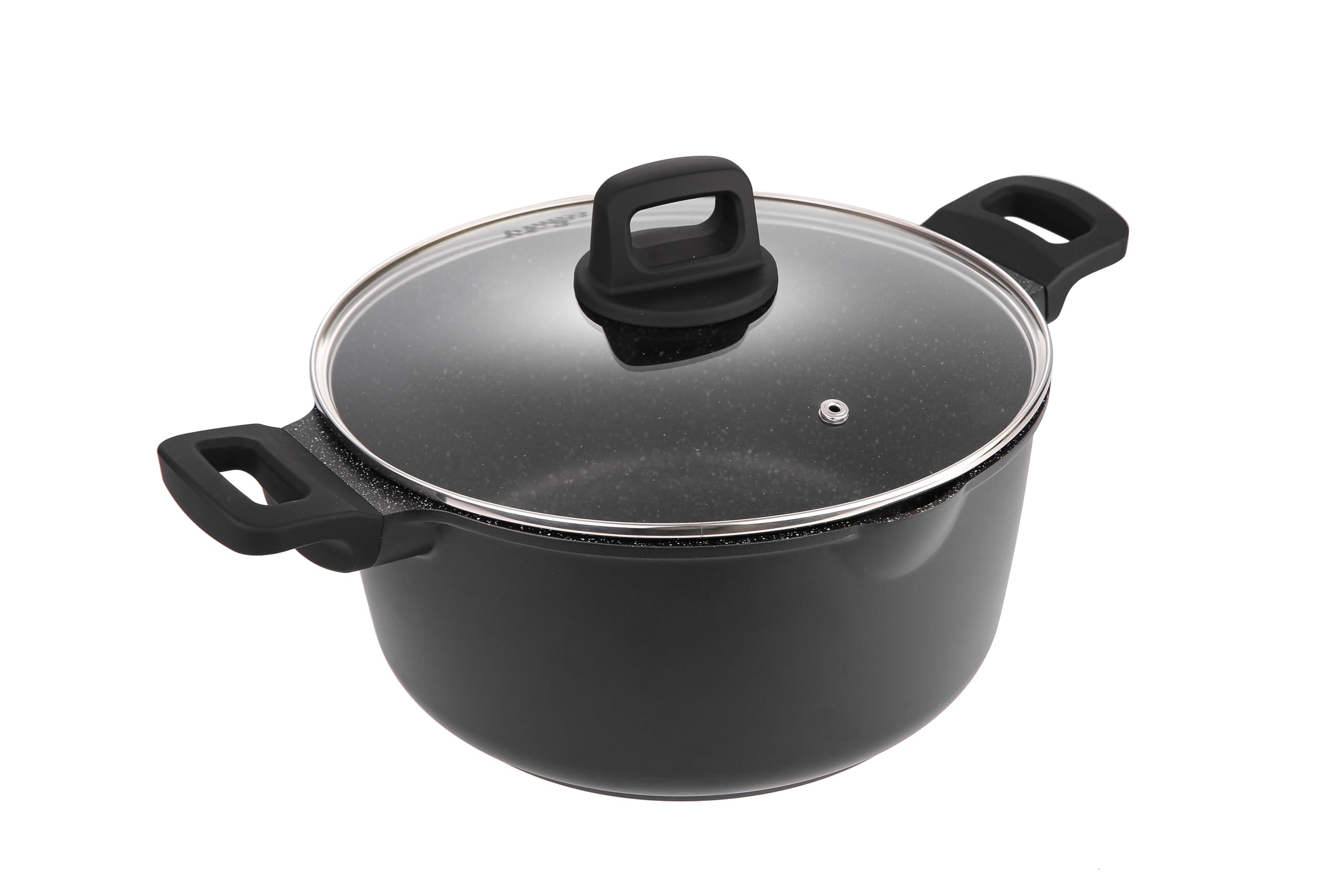 9.5 Inch Non Stick Pan Casserole Pot with Lid & Pour Spout - Lightweight 4.27 Quart Granite Coated Soup Pot Comfort Grip Handle - Induction Compatible PFOA Free Non Stick Pots (Black)