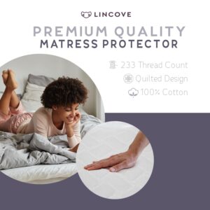 Lincove Quilted Fitted Mattress Protector, Queen – Elastic Mattress Protector – Bed Topper Covers Up to 16 Inches Deep, 100% Cotton, Breathable Braided Texture, Machine Washable & Dryer Safe