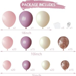 Pink and Purple Balloon Arch Kit, Dusty Purple Pink Sand White Matellic Rose Gold Latex Balloons for Bridal Baby Shower Wedding Anniversary Engagement Birthday Party Decoration