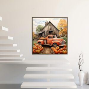 5D Fall Diamond Painting Kits for Adults Beginners,Car Pumpkin Diamond Art Kit,DIY Full Round Drill Diamond Dot Gem Art Kits for Adults,Home Wall Decor 13.78x13.78 Inch