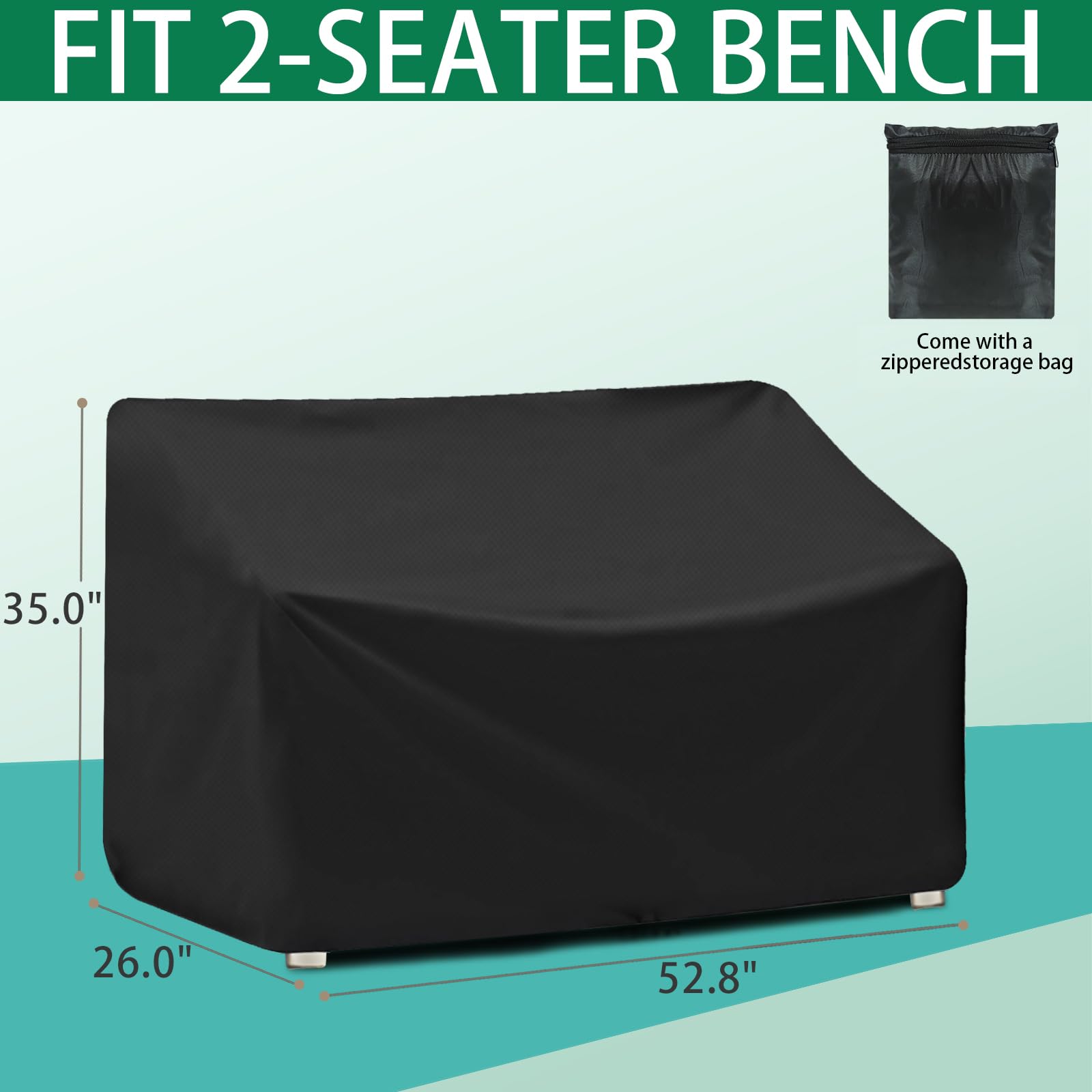 Outdoor Bench Cover, Waterproof Outdoor Sofa Cover 210D Heavy Duty Patio Bench Furniture Covers with Air Vents, All Weather Resistant Bench Cover for Patio Furniture, 52.8"L x 26"W x 35"H-2-seater