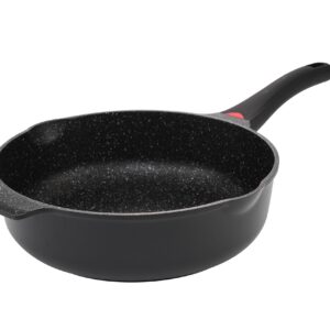 11 Inch Non Stick Deep Frying Pan Granite Coated with Pour Spout - Lightweight 4.27 Quart Skillets and Frying Pans with Comfort Stay Cool Grip Handle - Induction Compatible PFOA Free Frying Pan