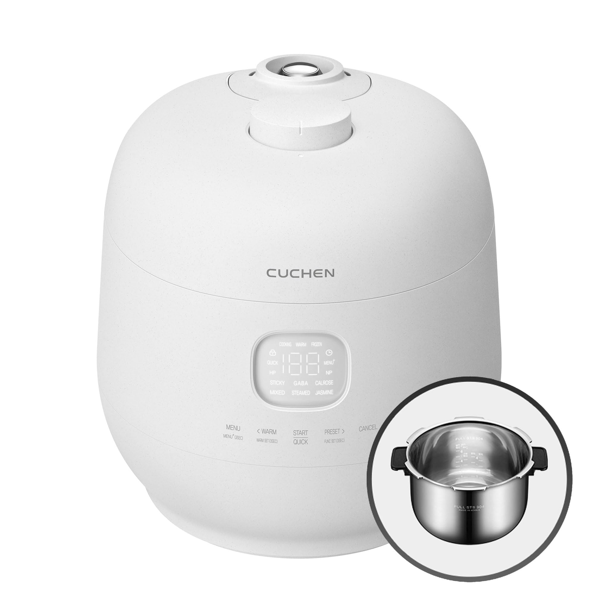 CUCHEN CRH-TWS0610PWUS | Induction Heating Dual Pressure Rice Cooker 6 Cup (Uncooked) | Full Stainless Inner Pot | High/Non-Pressure | Easy Open Handle | Auto Steam Clean | Made in Korea