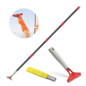 floor scraper, long handle floor scraper heavy duty, metal paint scraper with 10pcs extra blades scraper for cleaning windows glass, tiles, wall, floor