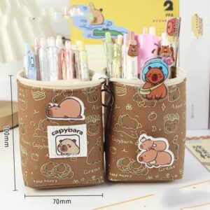 NAPIMICO Split Zip Pen holder Kawaii Stand Up Pencil Case Cute Aesthetic Pencil Pouch Cute Capybara Pins Decors Office Stationary (White)