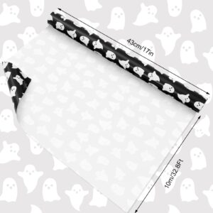 JarThenaAMCS Halloween Wrapping Paper -Mini Roll- 17in x 32.8Ft Spooky Ghost Gift Wrap Paper for Halloween Birthday Party Wrapping Supplies