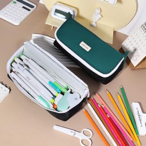 Oyachic Large Capacity Pencil Case,Wide Open Pencil Pouch,Asthetic Pencil Bag for Office,Marker,Stationery,Green ﻿