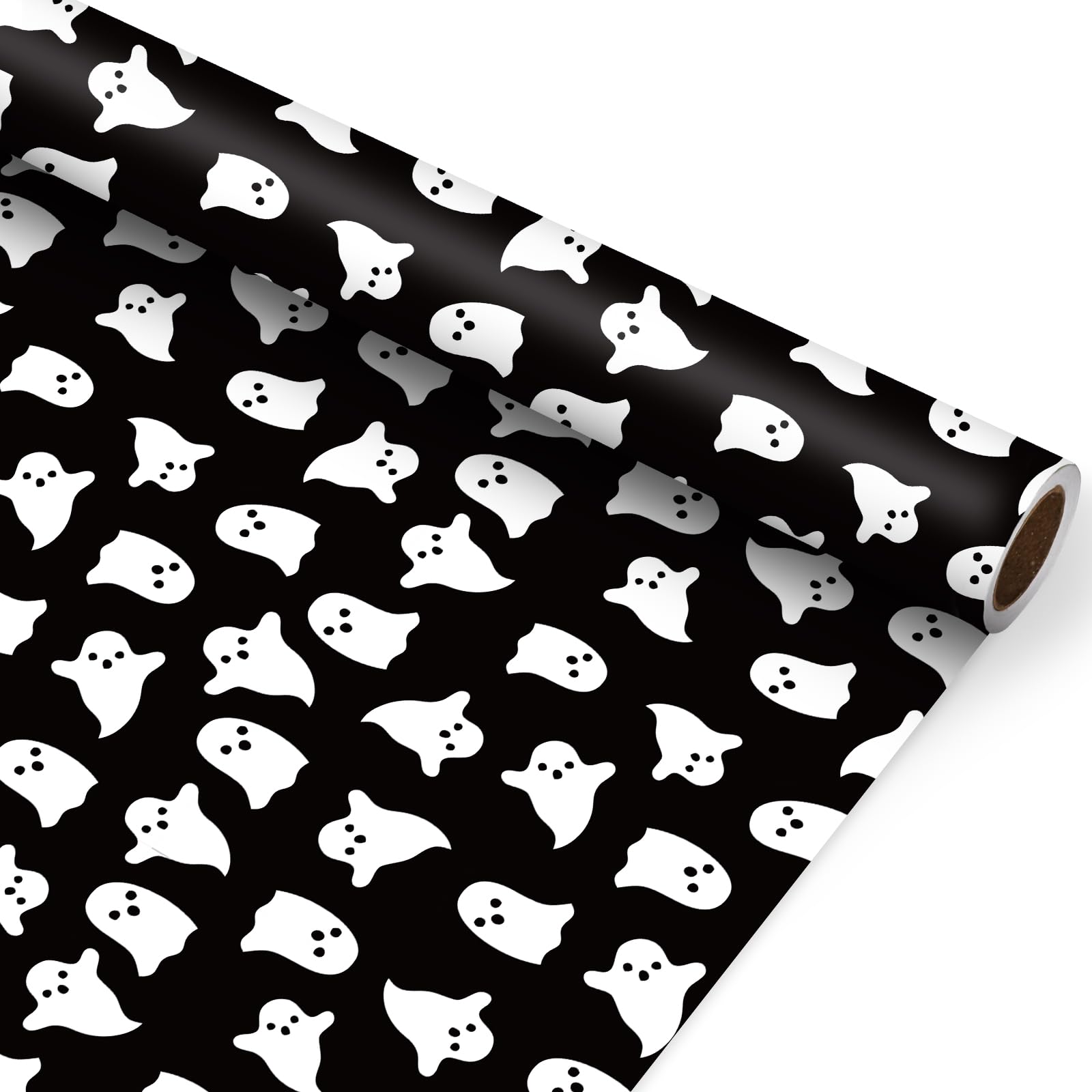 JarThenaAMCS Halloween Wrapping Paper -Mini Roll- 17in x 32.8Ft Spooky Ghost Gift Wrap Paper for Halloween Birthday Party Wrapping Supplies