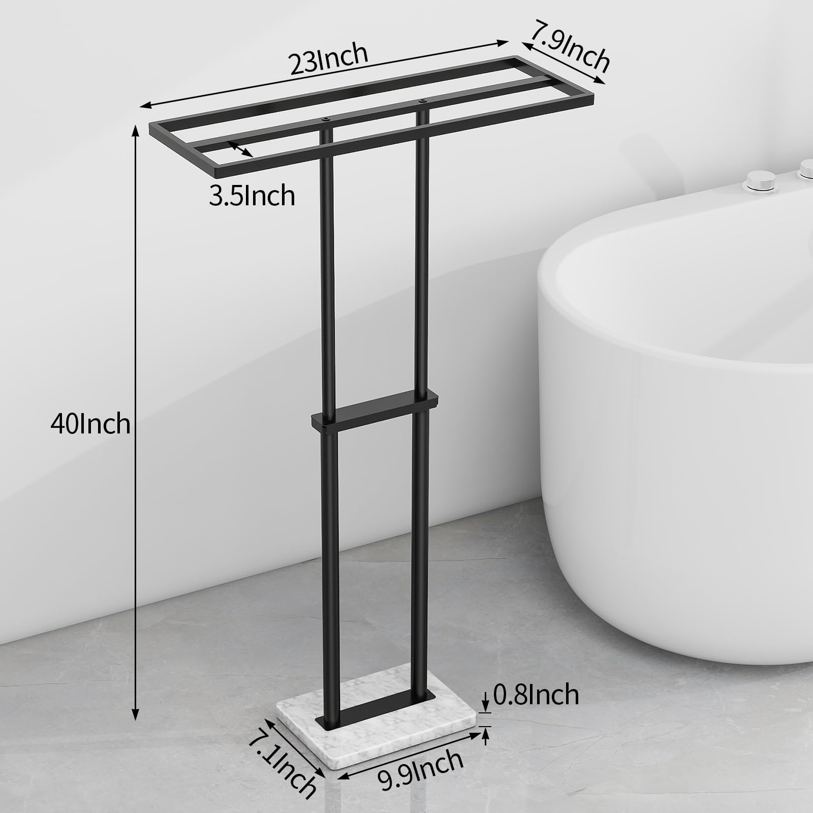 LSK 40 Inch Standing Towel Rack, 3 Tier Towel Holder Stand with Weighted Marble Base for Hanging Multiple Sizes Towels, Freestanding Towel Racks for Bathroom, Black